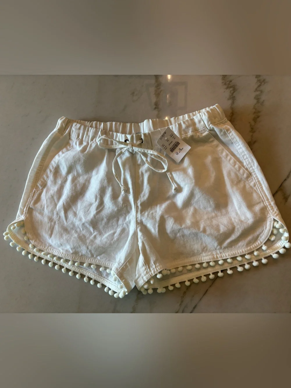 J. Crew linen 3" pom-pom drawstring coastal minimal Euro Summer shorts size XS - Picture 2 of 7